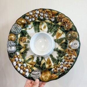 VTG Christmas Pine Holiday Serving Platter Chips Snacks Veggies & Dip Tray
